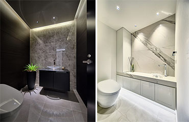 戸建て住宅リフォーム白と黒のモダントイレ