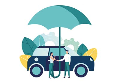 車を傘で保護する男女
